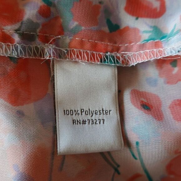 LC Lauren Conrad Bloomfest Popover Blouse White Green Coral Floral - S - Picture 13 of 15